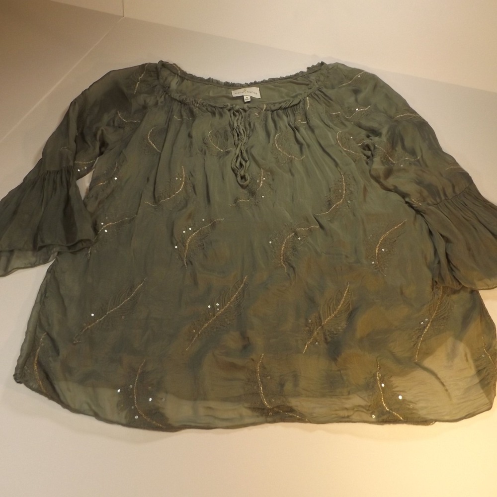 Belle France Italian Made Green Flowey Blouse, Size M
